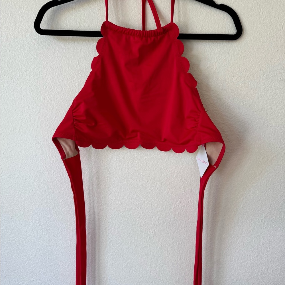 Vanilla Beach Red Scalloped Halter Top and Bottom